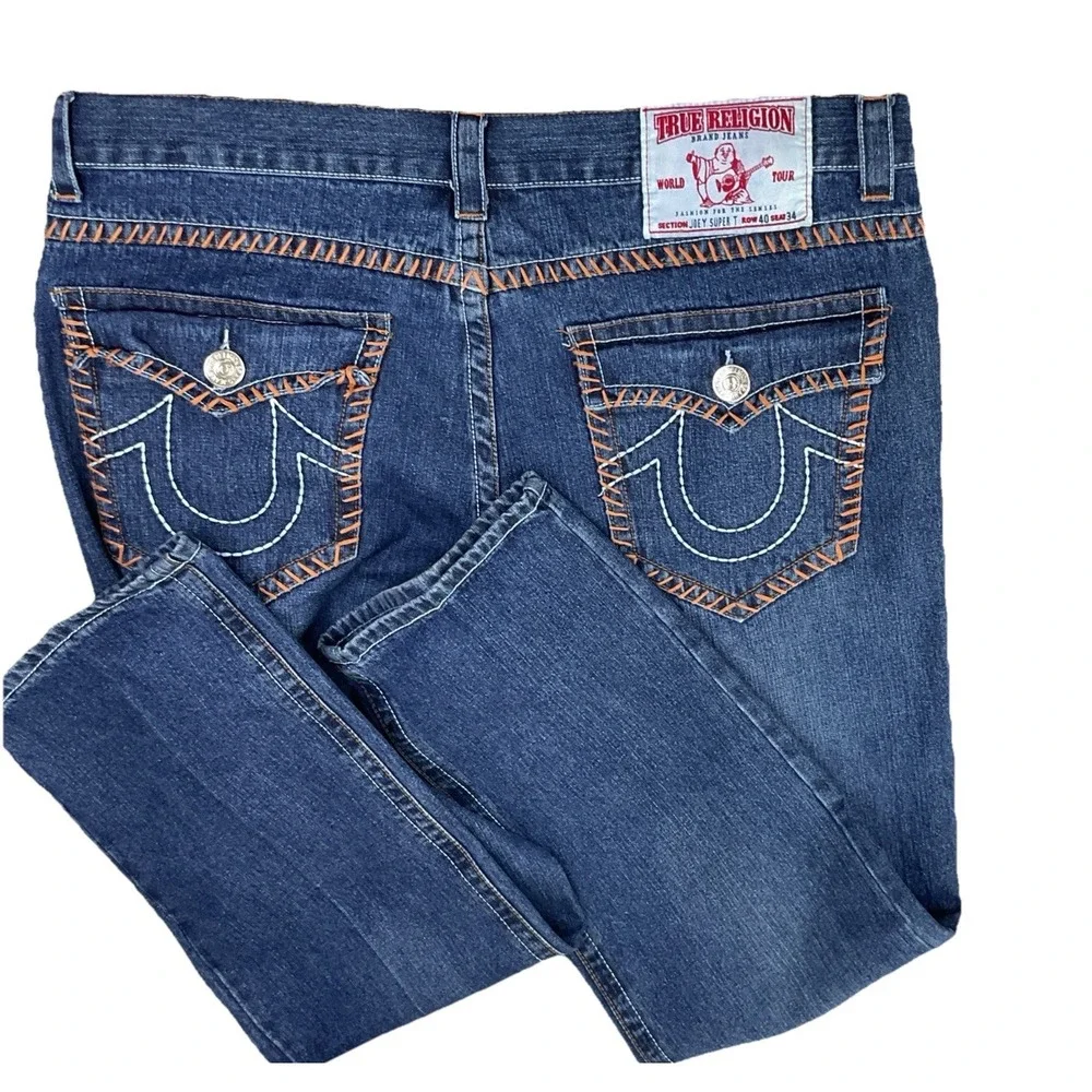 Vintage True Religion Jeans Men Sz 40x34 USA‎ Johny Super T Row Big Flap Pockets